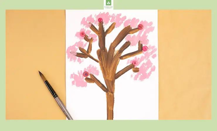 Students will paint a brown tree trunk with some pink cherry blossoms