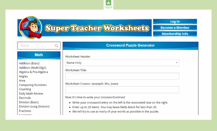 Super Teacher puzzles can be solved online or printed out