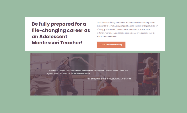 Train Montessori focuses on educating professionals who teach adolescents