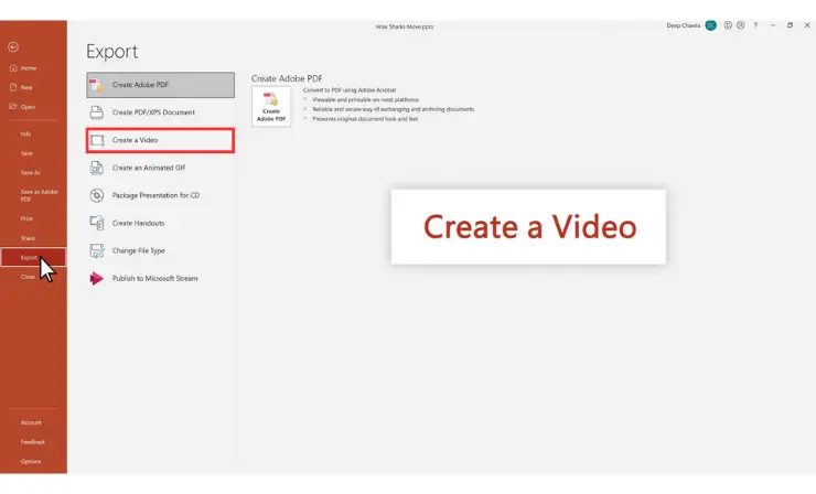 Exporting PowerPoint as Video