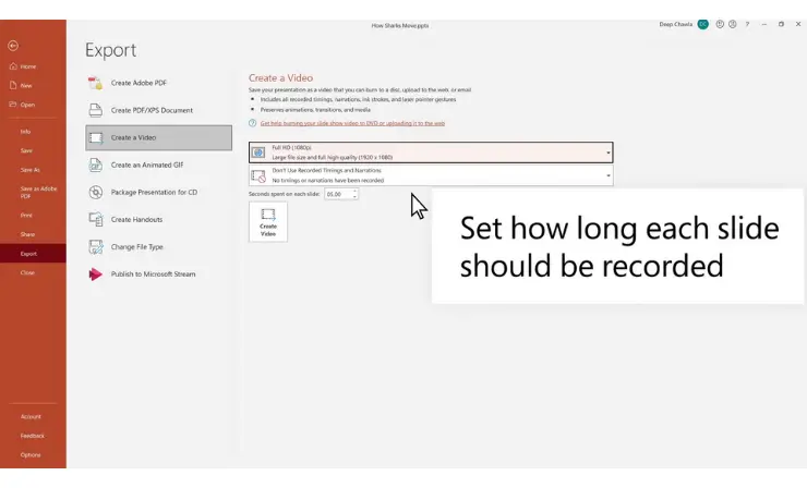 Exporting PowerPoint as Video