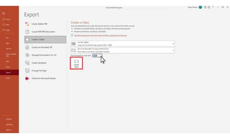 Exporting PowerPoint as Video