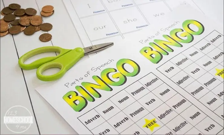 Play parts of speech bingo