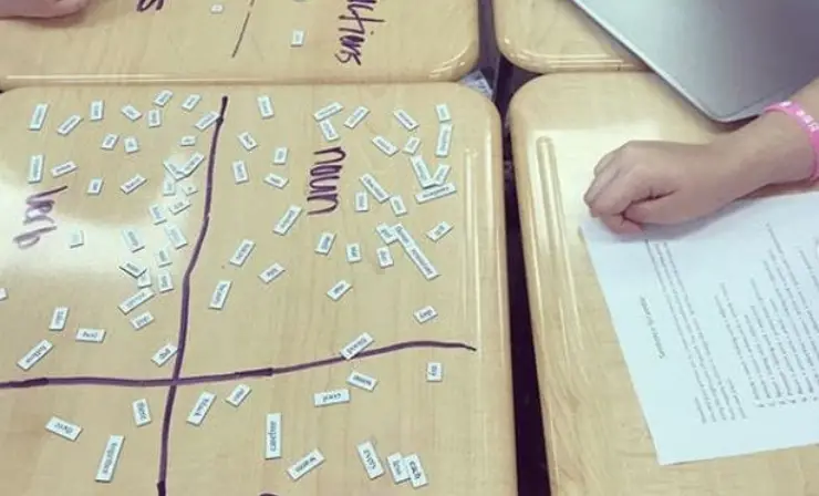 Sort magnetic poetry words and make sentences