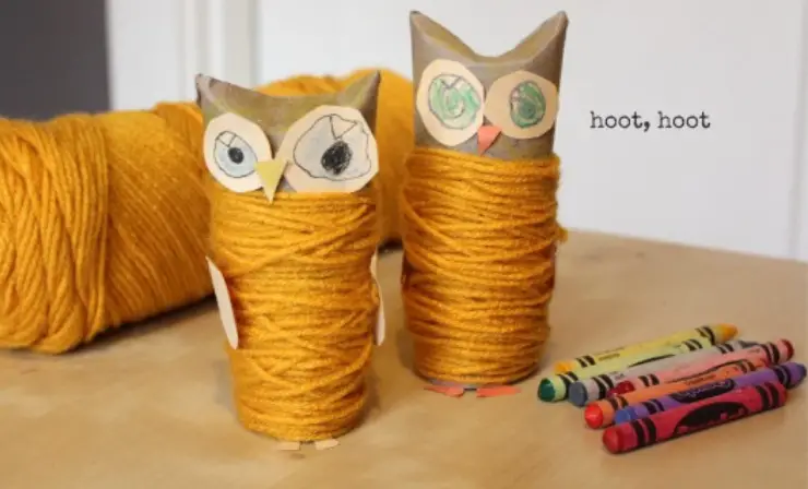 Yarn Wrapped Paper Tube Owls
